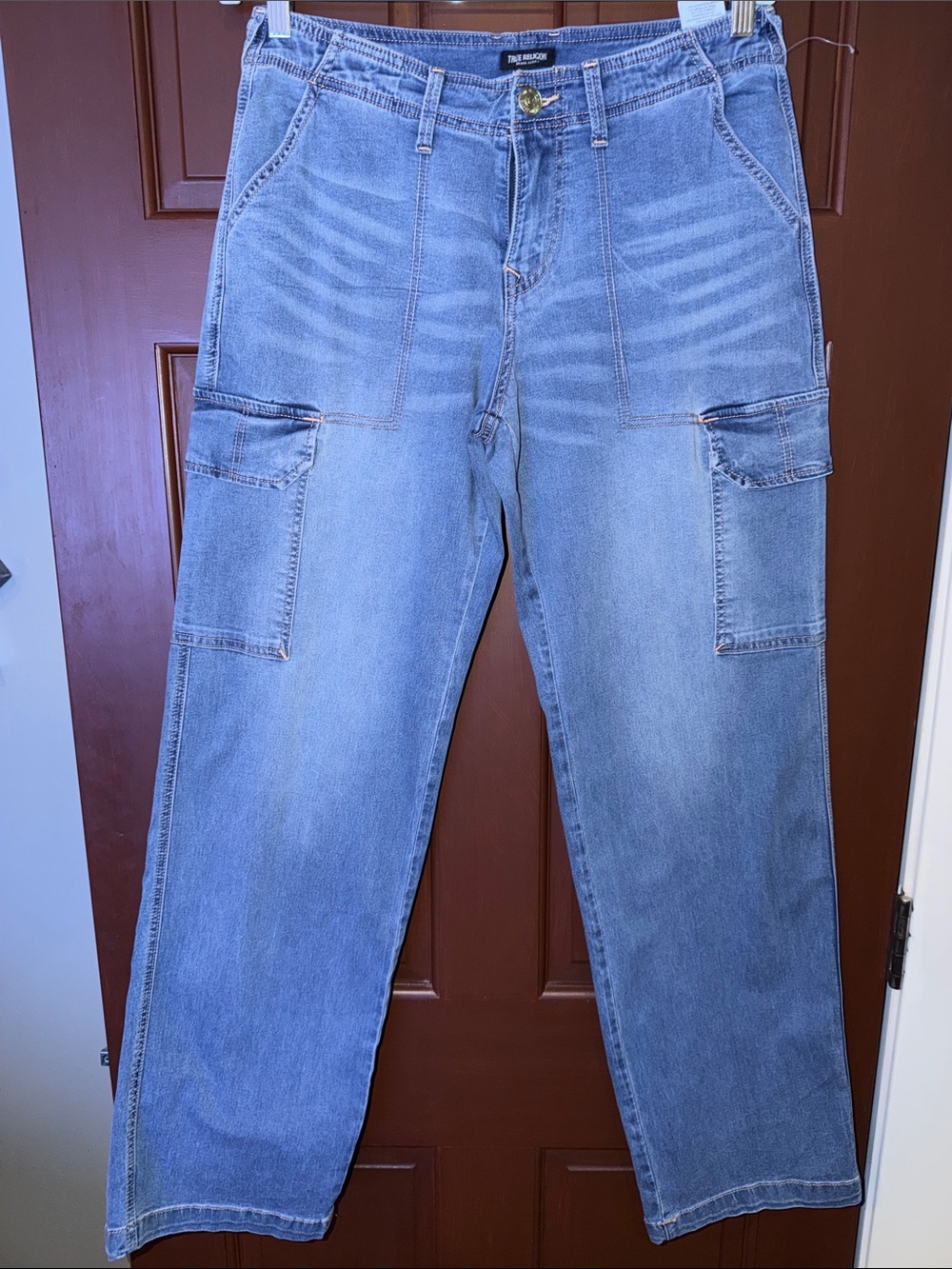 True Religion Denim Cargo Straight Jeans Medium Tide Wash Size 29 NWT